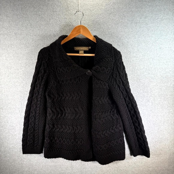 Inis Crafts Sweaters - Vintage Inis Crafts Chunky Cardigan Sweater Women's Large Black‎ Cable Knit Wool